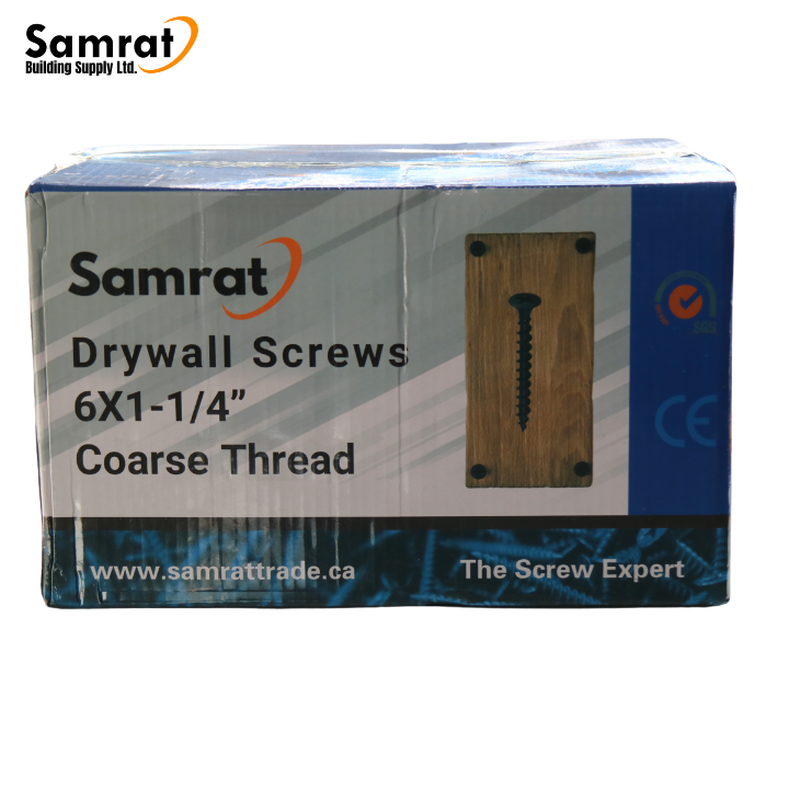 6 x 1-1/4" Drywall Screws – Coarse & Fine Thread, Black Phosphate